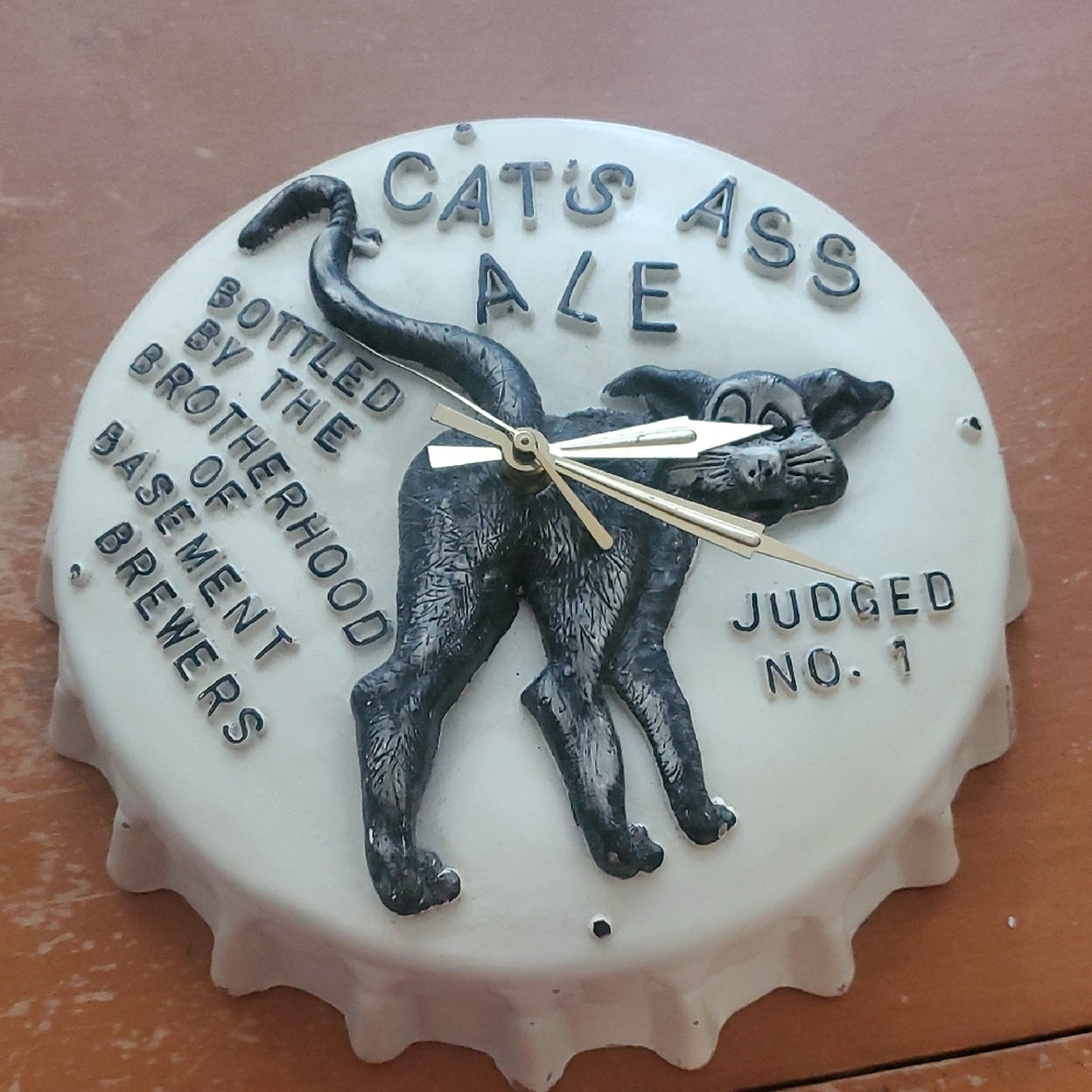 Cat's Ass Ale Wall Clock - Black and Cream